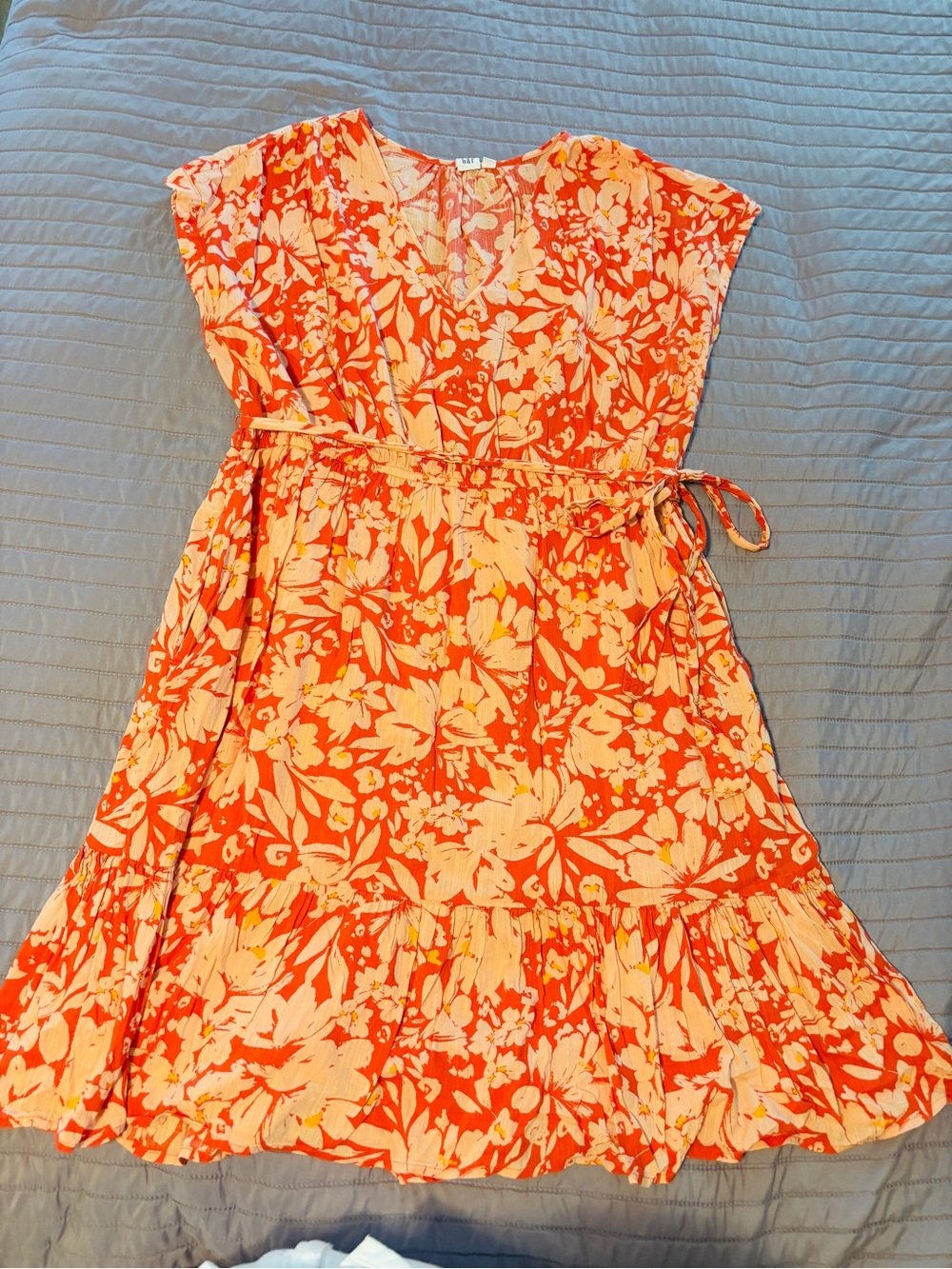 GAP Orange and Cream Floral Tie Waist Midi Dress
